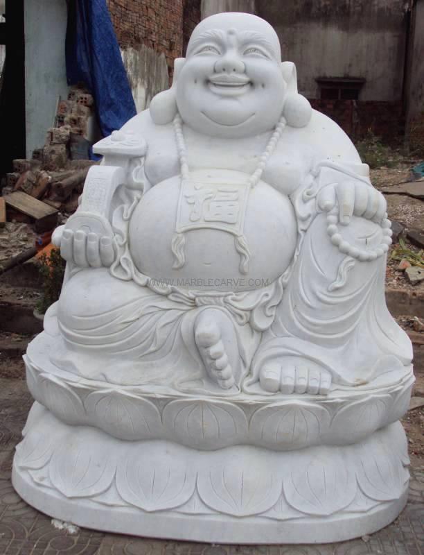 marble happy laughing Buddha statue carving sculpture