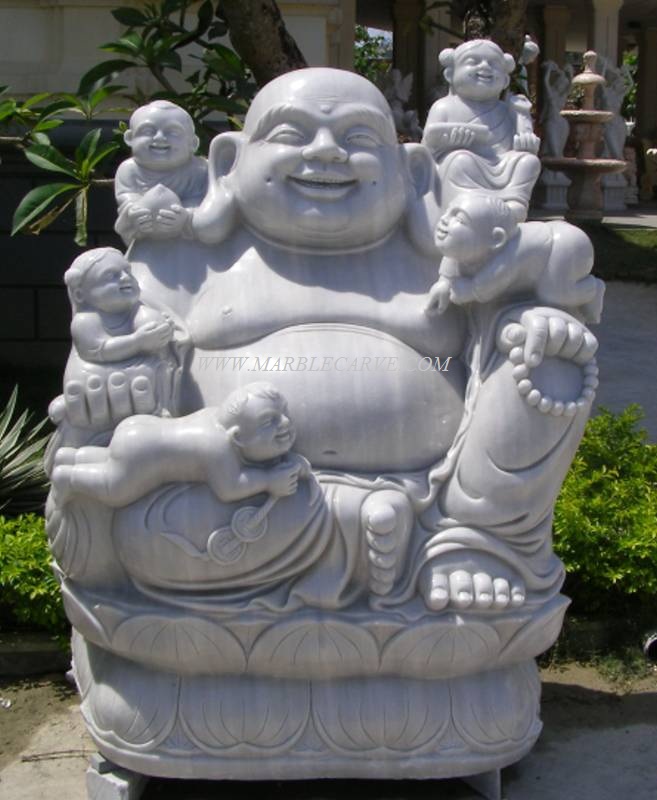 Buddha with children statue marble carving sculpture