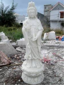 Kwanyin Statue standing on Lotus Flower, Marble Guan Yin carving Sculpture Garden carving photo image