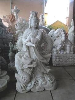 Kwanyin Statue with Dragon Marble Guan Yin carving Sculpture Garden carving photo image